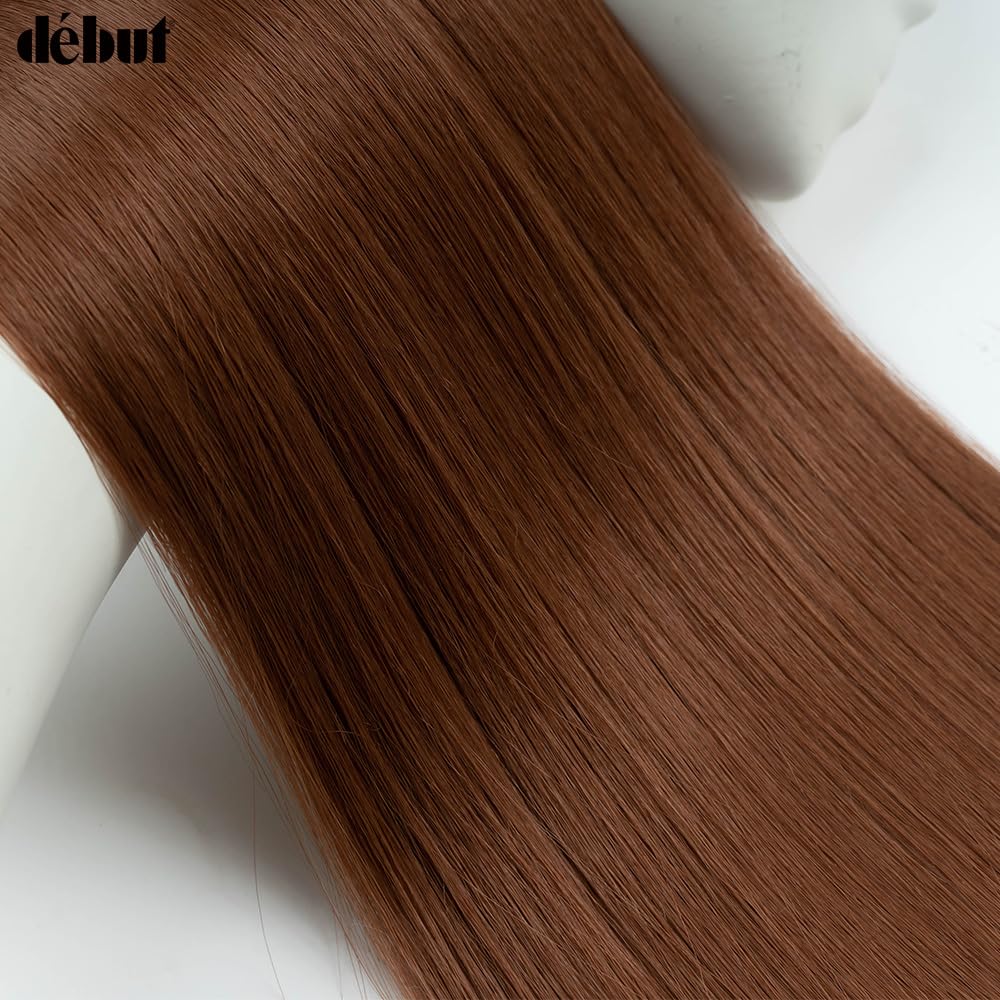 DÉBUT Long Straight Hair 6 Bundles High Temperature Fiber 300g for Full Head Synthetic Hair Weave Ombre Brown 26 28 30 Inches