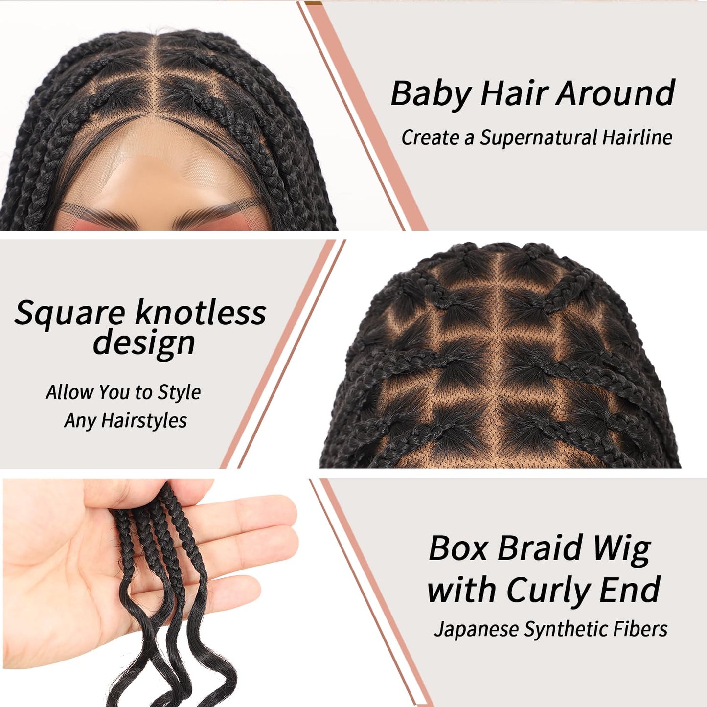 Lexqui 36 inch 360° Hd Full Lace Braided Wigs for Women Knotless Braided Wigs Box Braid Wig with Curly End Braid Lace Front Wig with Baby Hair Black