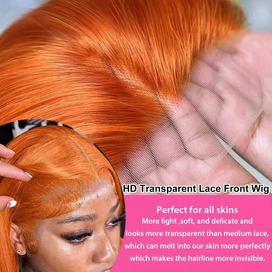 VIPPRETTY Ginger Synthetic Wig13x6 150% Density Straight Ginger Orange Lace Front Wigs Synthetic hair 350 Colored HD Transparent Lace Frontal Wig Pre Plucked With Baby hair