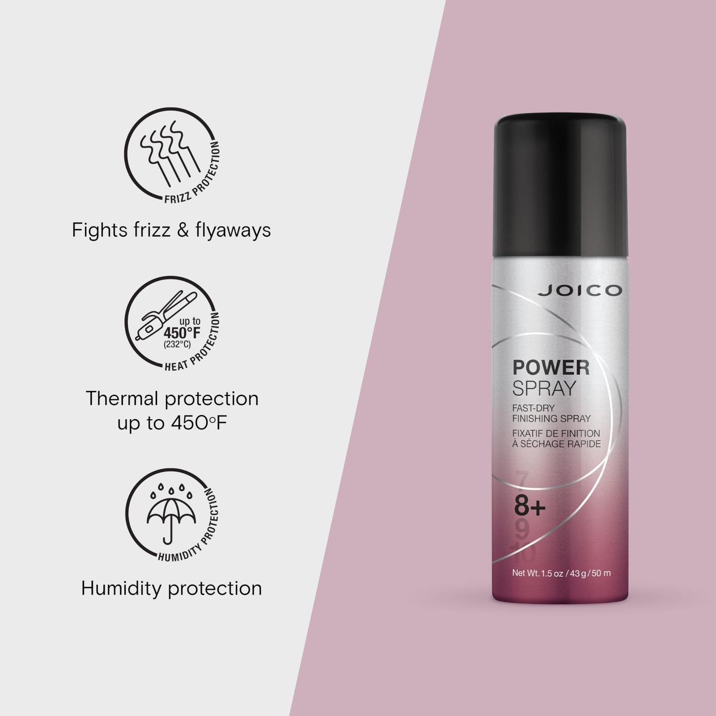 Joico Power Spray Fast-Dry Finishing Spray | For Most Hair Types | Protect Against Heat & Humidity | Protect Against Pollution & Harmful UV | Paraben & Sulfate Free | 72 Hour Hold | 1.5 Fl Oz