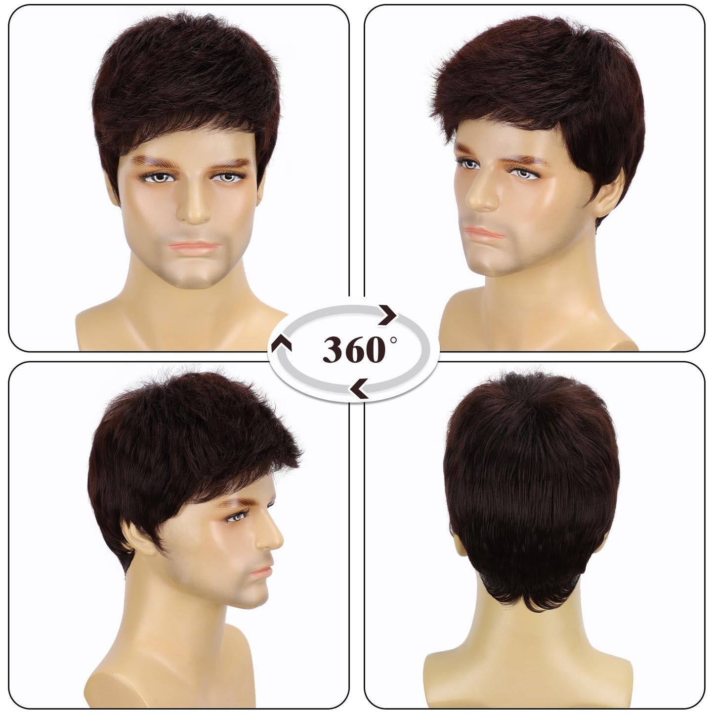 TOPHR Short Mens Wig Handsome Reddish Brown 6 Inch Heat Resistant Synthetic Straight Male Wigs for Daily Costumes or Halloween Wear