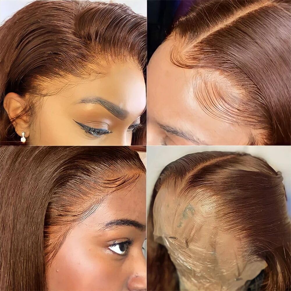 VIPPRETTY 28 Inch Chocolate Brown Lace Front Wigs Synthetic Hair Pre Plucked 13x6 Straight Lace Front Wigs Synthetic Hair 180% Density Colored #4 Light Brown Glueless Wig