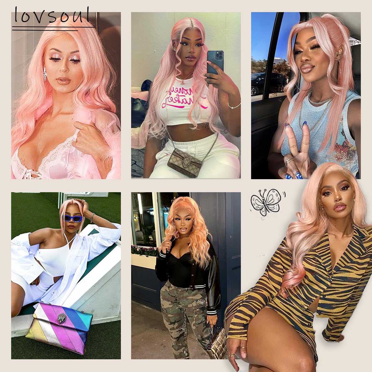 13x6 Pink HD Glueless Body Wave Lace Frontal Wigs Pre-Plucked Similar Human Hair 200 Density Synthetic Pastel Pink Wig for Black Woman Ready to Wear