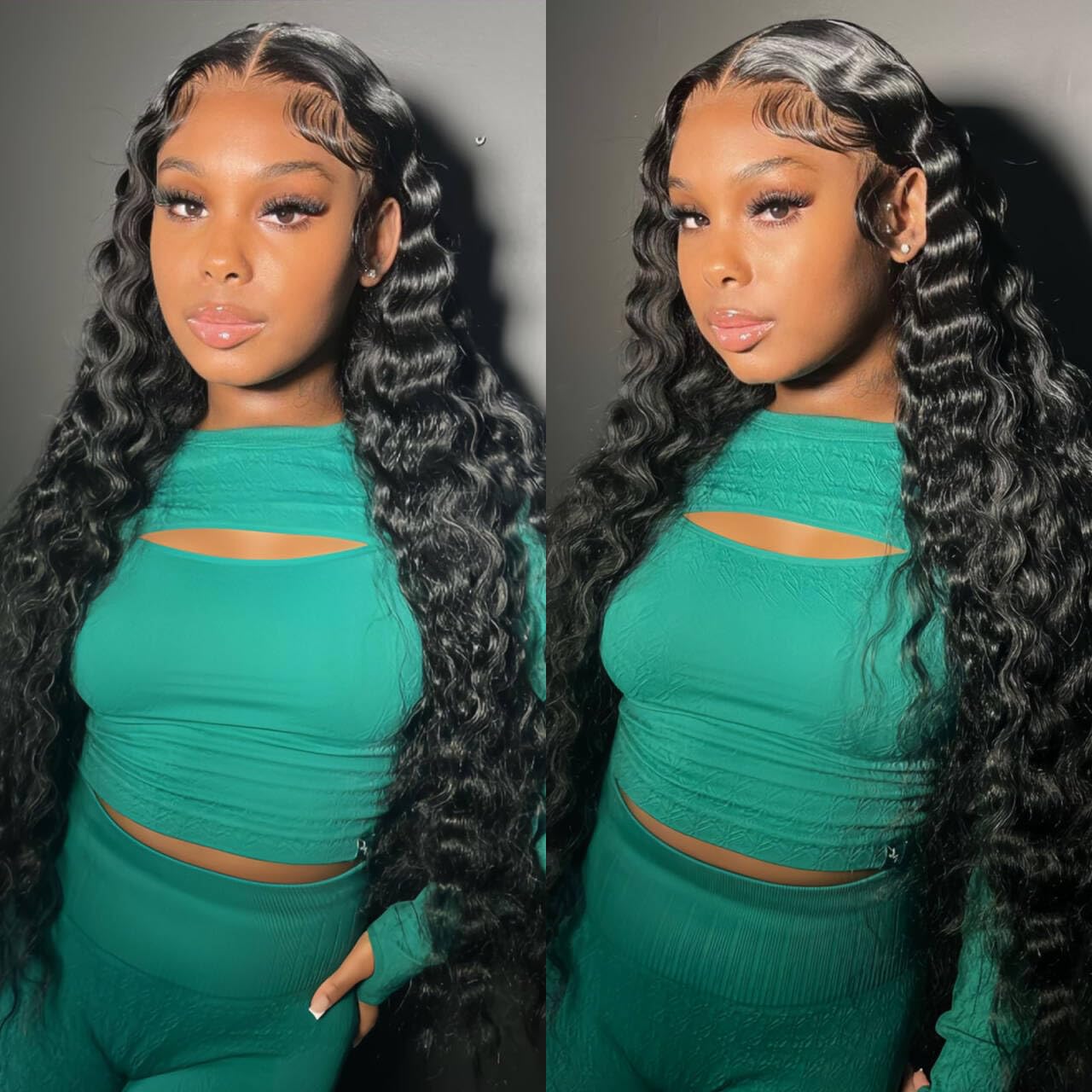 ANDRIA 13x4 Lace Front Wigs 200 Density Deep Wave Wig Black Curly Wig Pre-Plucked Glueless Lace Frontal Wigs Lace Front Wig with Baby Hair Heat Resistant Synthetic Hair Deep Curly Long Wigs 26 Inch