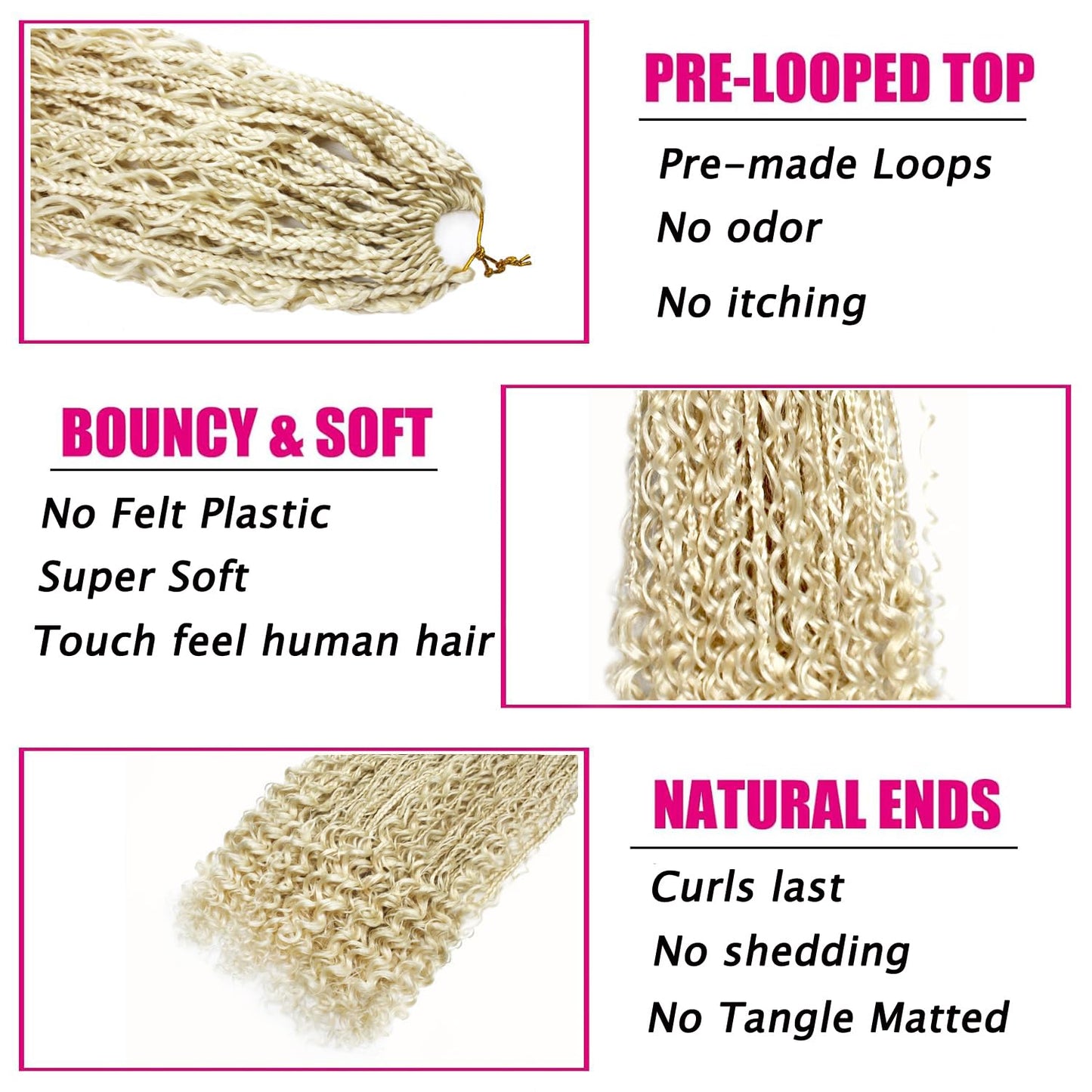 Boho Crochet Braids Pure Protein Fiber Close to Human Hair 24 Inch Goddess Box Braid with Soft Curls Bohemian Braids Crochet Hair for Black Women (24Inch,613)