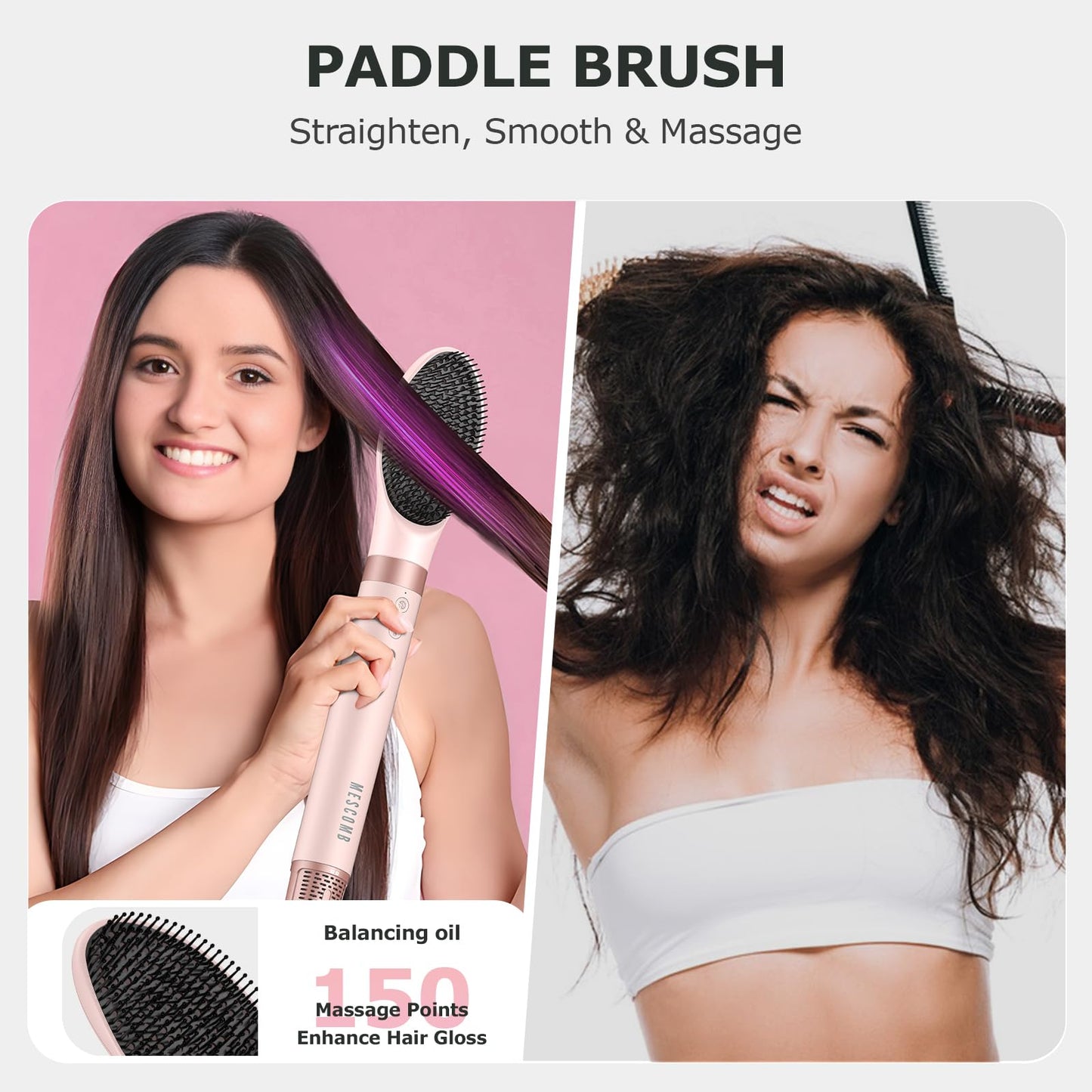 MESCOMB 5 in 1 High-Speed Hot Air Styler - Professional Frizz-Free Blow Dryer Brush, Fast Drying, No Heat Damage - Curl, Volumize, Straighten with Travel Bag