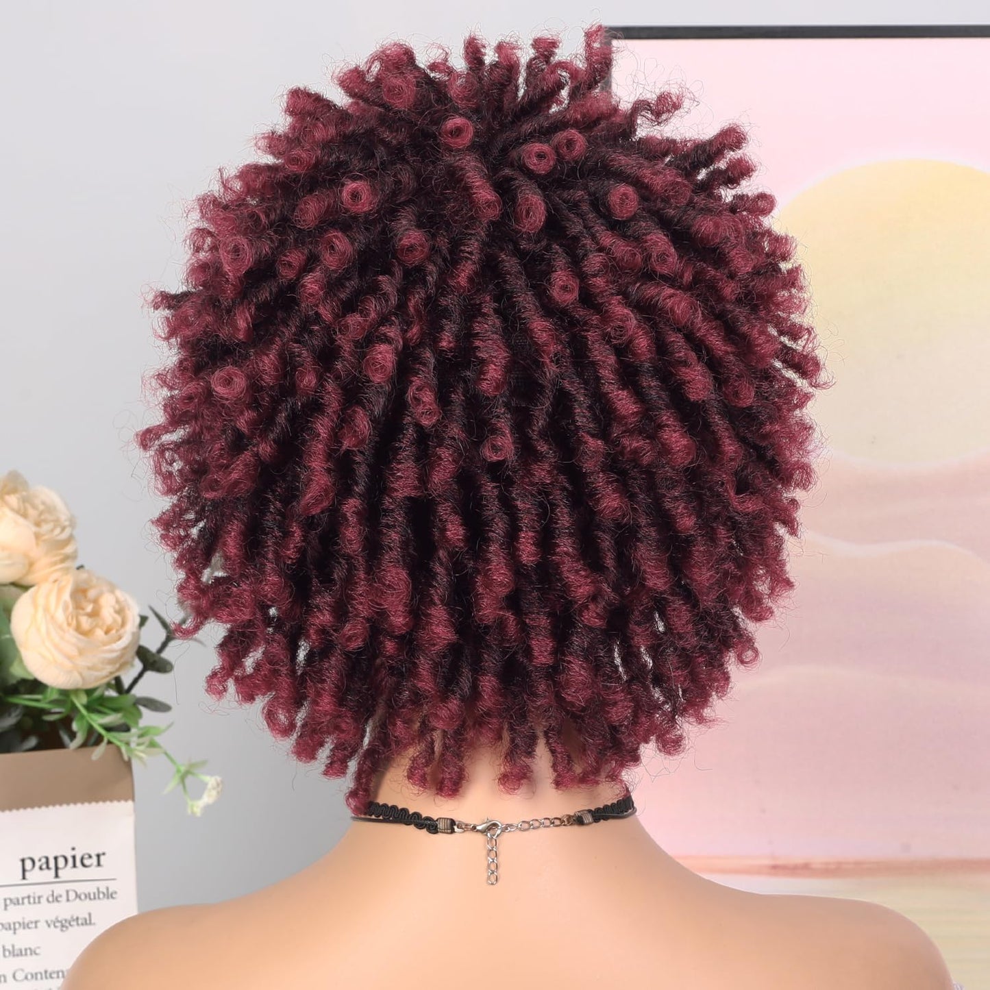WIGER Soft Faux Locs Hair Wigs Twisted Short Dreadlock Wig for Black Women And Men Ombre BUG Afro Curly Braided Wigs Glueless Afro Kinky Twist Wigs Synthetic Short Dreads Wig