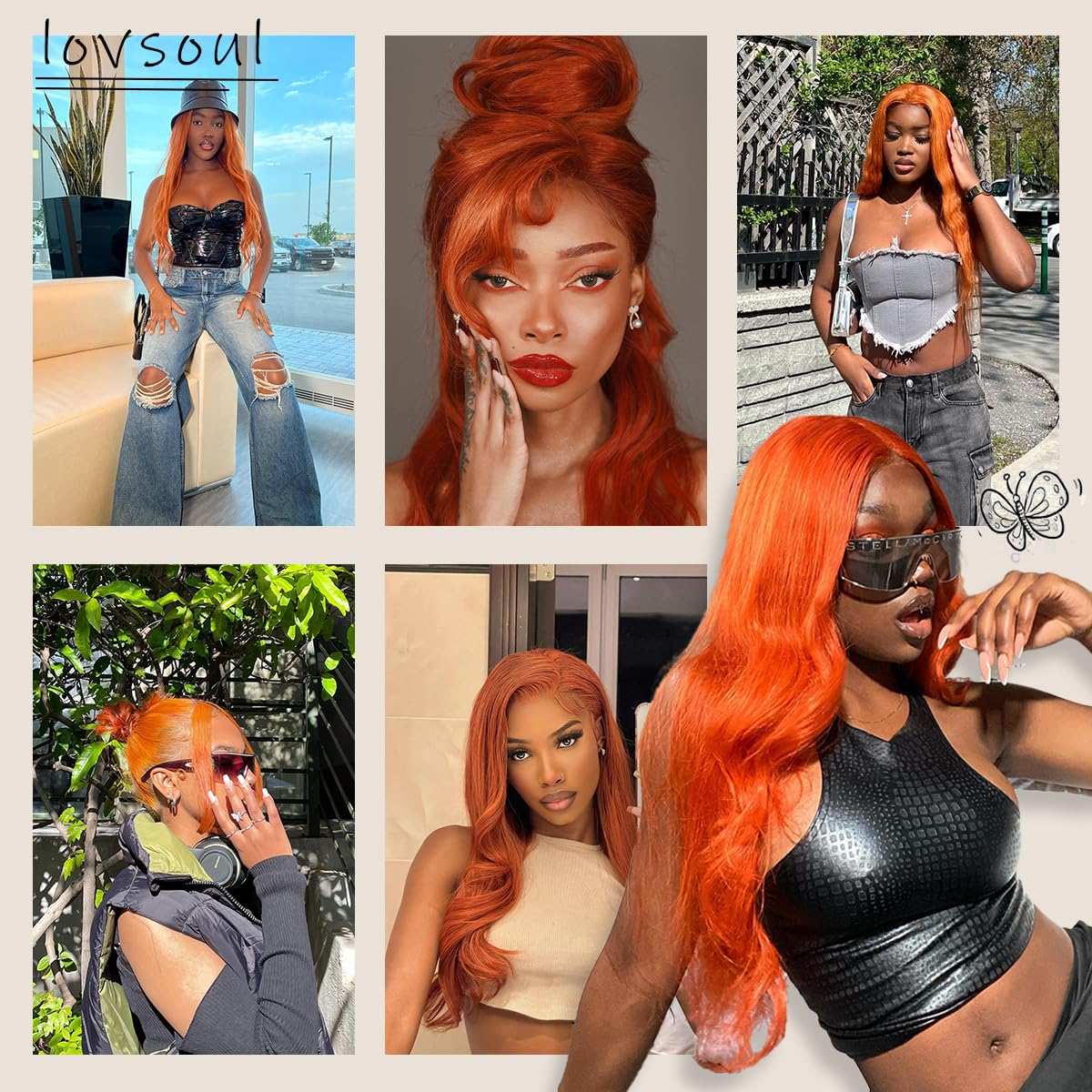 BlackSwern 13x6 HD Glueless Lace Frontal Wigs Pre-Plucked, 200 Density Ginger Similar Human Hair Synthetic Long Body Wave Lace Front Wig Ready to Wear, 26inch #Ginger