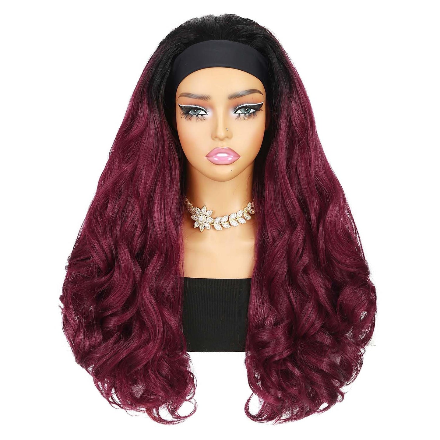 Quantum Love Yaki Curly Headband Wigs for Black Women Kinky Straight Ombre Red Headband Curly Ends 26inch Synthetic Wear and Go Glueless half Wig with Headbands Attached