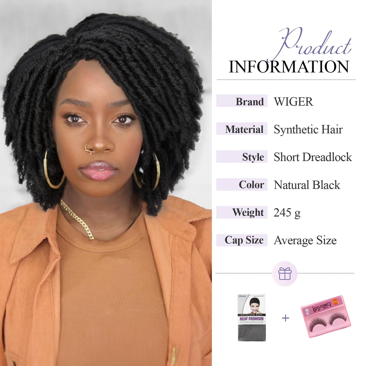 WIGER Dreadlock Wig Short Faux Locs Twist Wigs For Black Women Afro Braided Curly Synthetic Wigs For African American Women Daily Party Use(6 inch,1B)