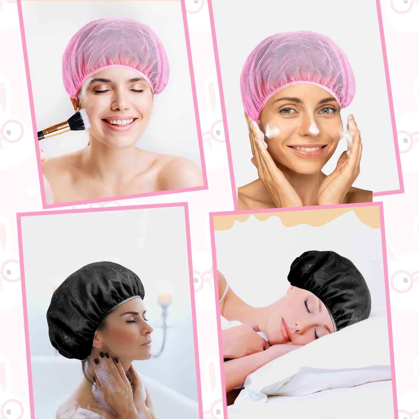 Dimeho 4 Pcs Mesh Sleep Bonnets Night Sleep Cap Hair Net for Sleeping Wig Cap Sleep Caps for Women(Pink/Black