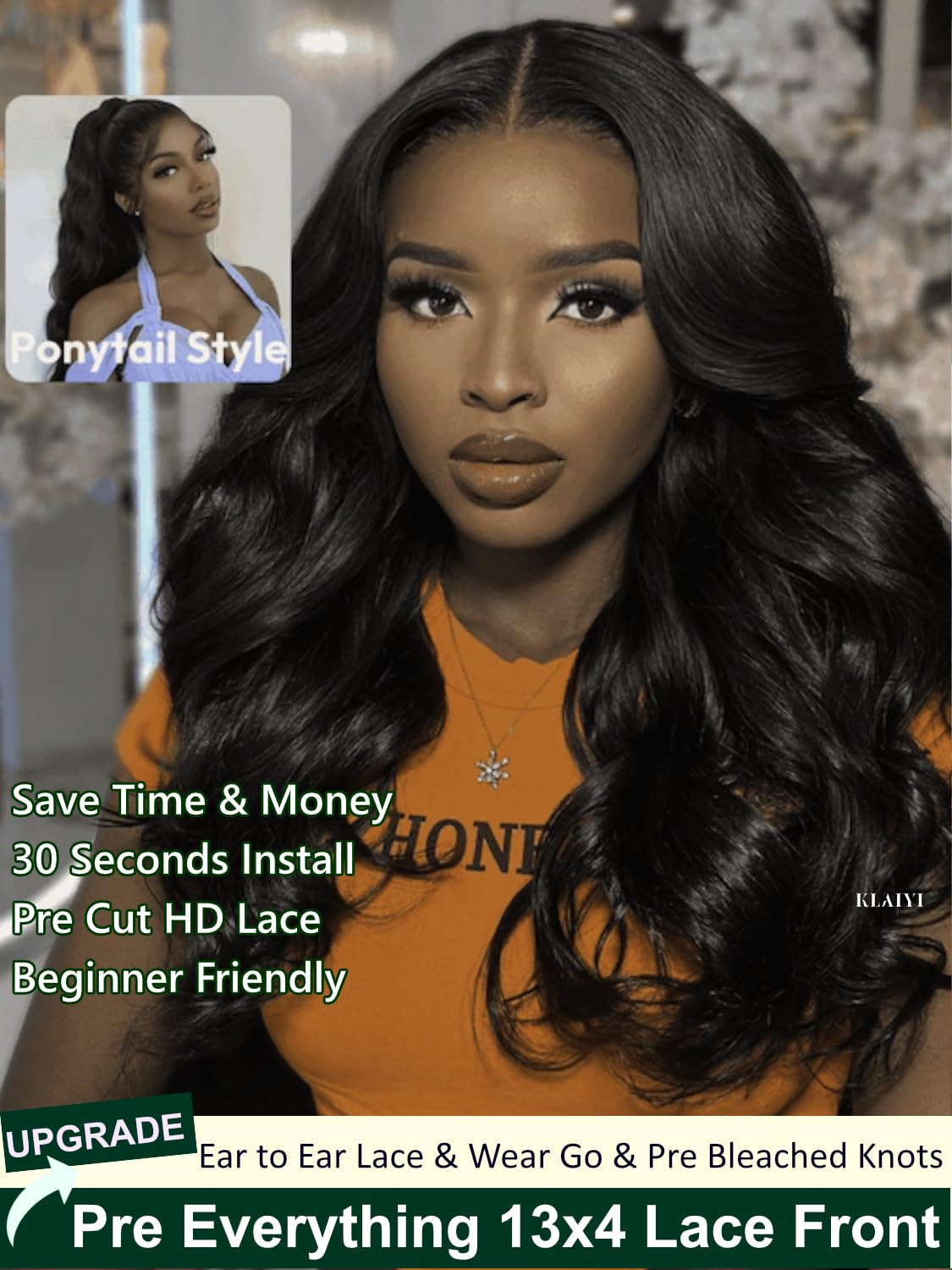 KLAIYI Wear And Go Glueless Wig Bye Bye Knots 13x4Precut Lace Front Wigs Human Hair Loose Body Wave Wig Pre Bleached Pre Everything Pre Plucked with Baby Hair 3S Ready to Wear Beginner Friendly 28Inch