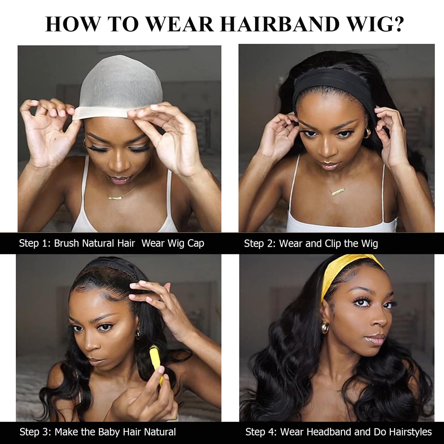 Justres Headband Wig Human Hair Body Wave Headband Wigs for Black Women None Lace Front Wig Wear and Go Glueless Wig Brazilian Virgin Human Hair Wig 180% Density Wigs Natural Color 18 Inch