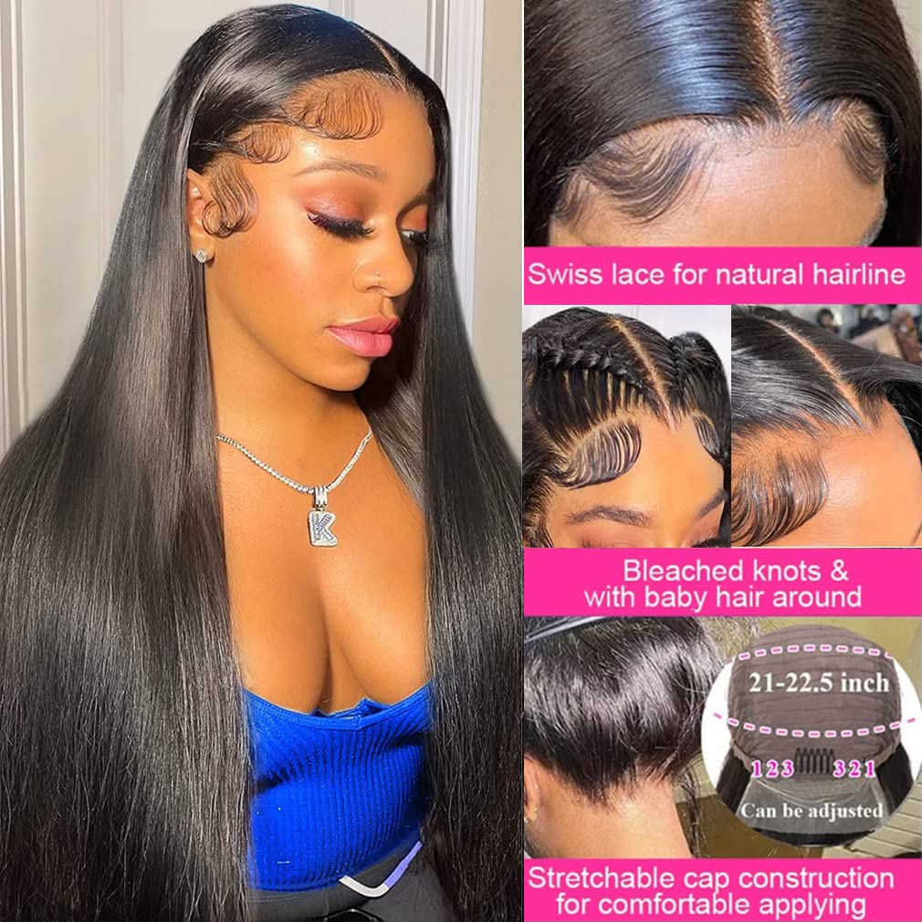 tobasew 13x6 Straight Lace Front Wigs Human Hair 200 Density HD Transparent Lace Frontal Human Hair Wigs for Women Glueless Wig Pre Plucked 28 Inch