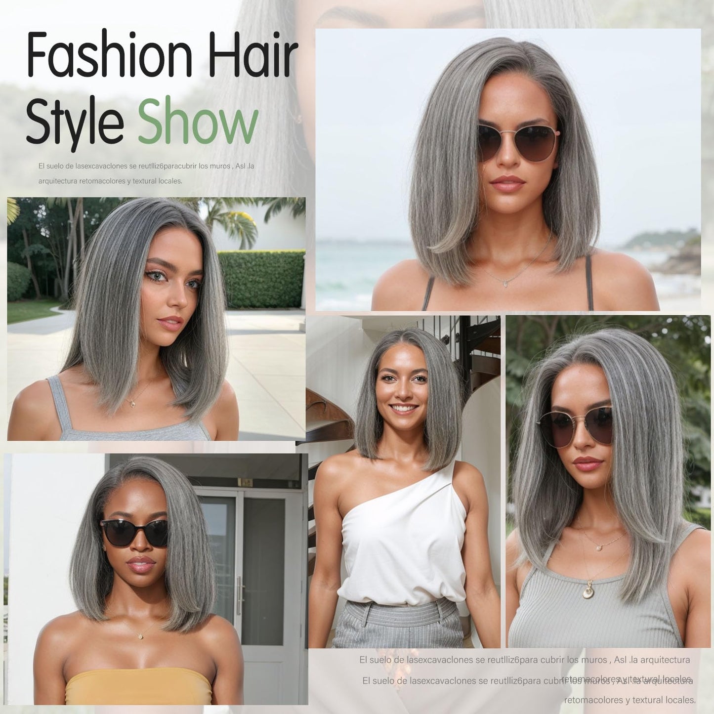 HANASCC 12" Salt and Pepper Human Hair Wigs Pre Plucked Grey Straight Short Bob Wig Pre Cut 5x5 Closure HD Transparent Gluelss Gray Lace Front Wigs for Women