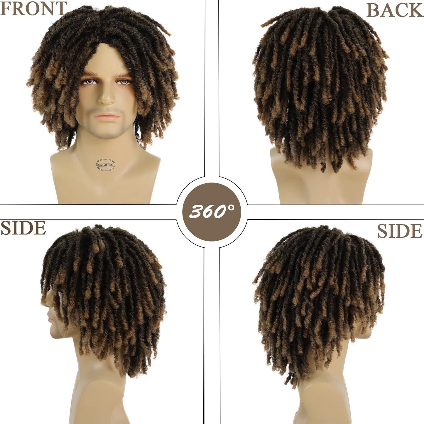 GNIMEGIL 14 Inch Short Dreadlocks Wig For Man Afro Bob Ombre Light Brown Crochet Twist Hair Braided Wigs Natural Synthetic Hair Breaking Street Dance Breathable Cap Net