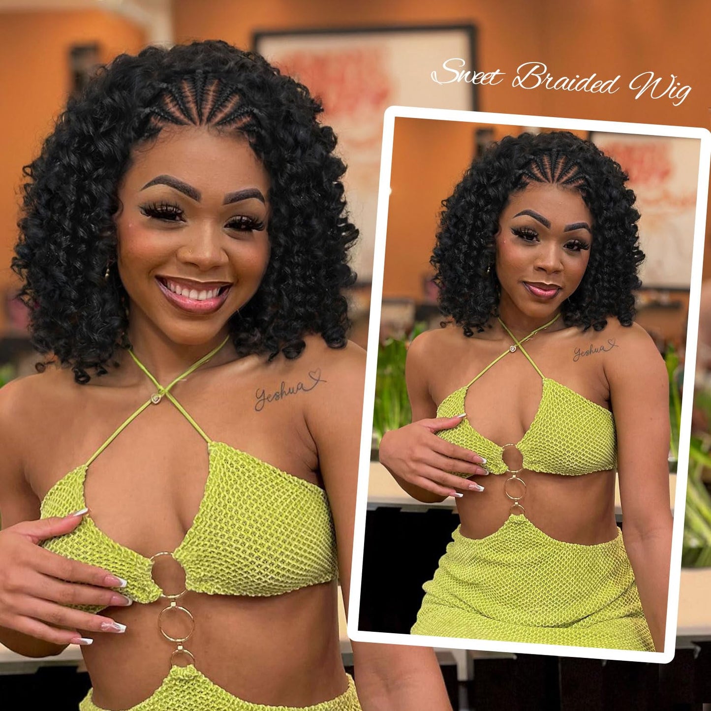 Fancy Hair Cornrow with Curly Hair Wig HD Lace Front Braided Wig with Baby Hair Pre Plucked Glueless Transparent 13x4 Inch Lace Frontal Wig for Black Women