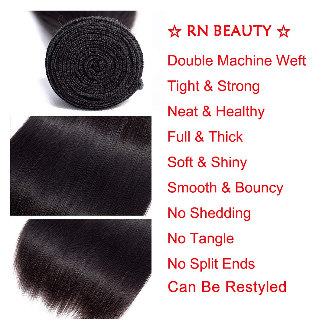RN BEAUTY Brazilian Straight Virgin Hair 4 Bundles Deals Mink Unprocessed Remy Hair Good Cheap Weave Wefts Human Hair Extensions 50g/Piece 200Gram Natural Black Color 10 10 10 10 Inches