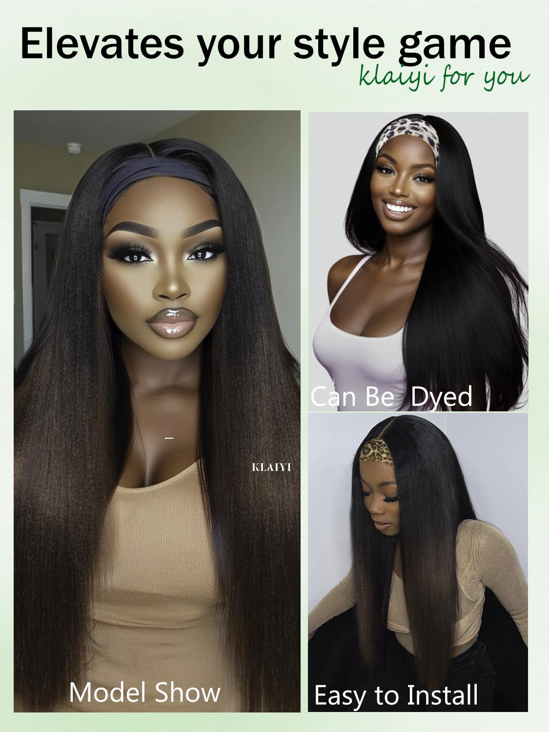 KLAIYI Ombre Brown Yaki Straight Headband Wig Human Hair Glueless Wear and Go Wig with Dark Roots Drawstring Chestnut Kinky Clip In Half Wigs for Black Women No Lace No Glue 30S Ready to Wear 26Inch