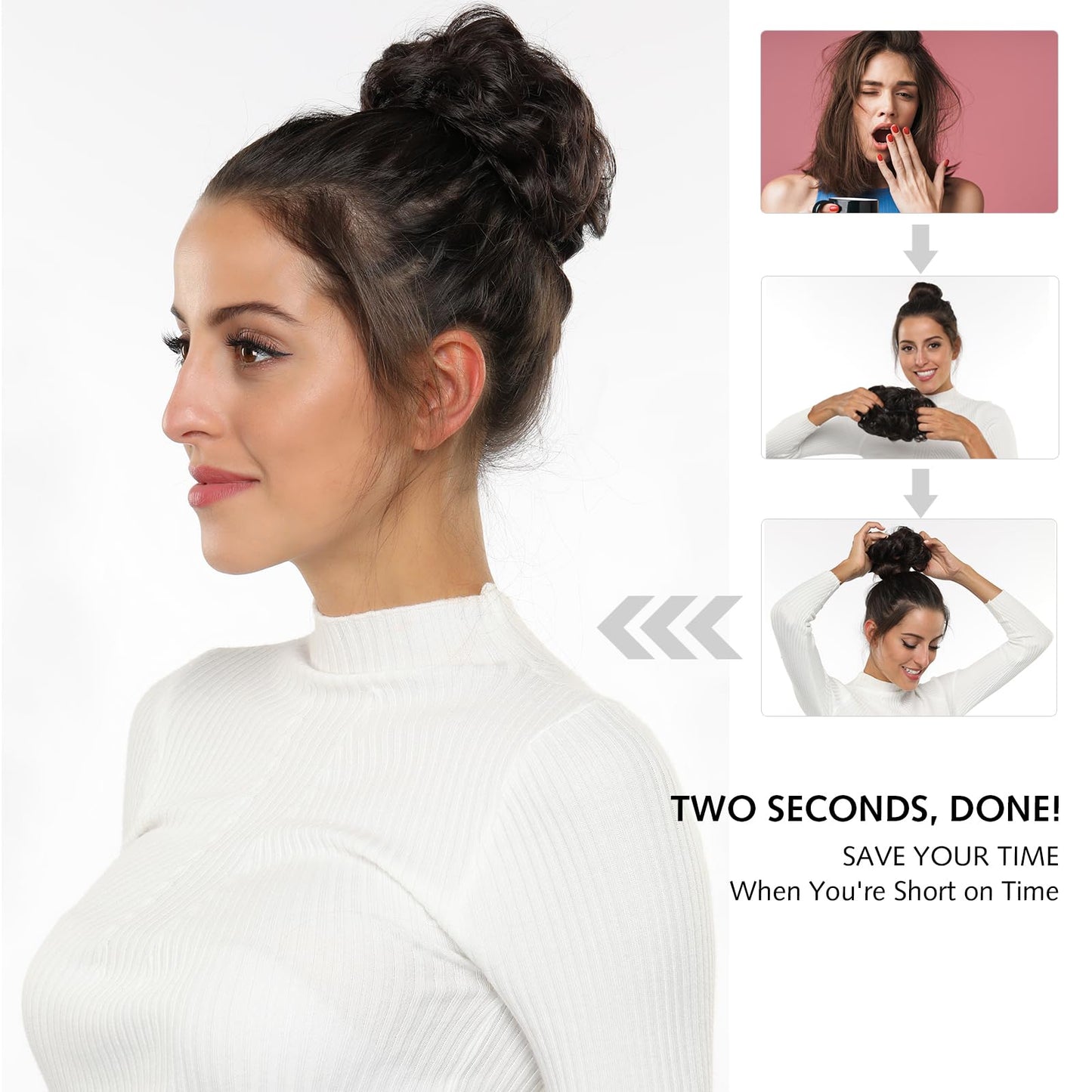 Rose bud Messy Bun Hair Pieces For Women Hair Bun Extension Updo Curly Messy Bun Scrunchie Dark Brown