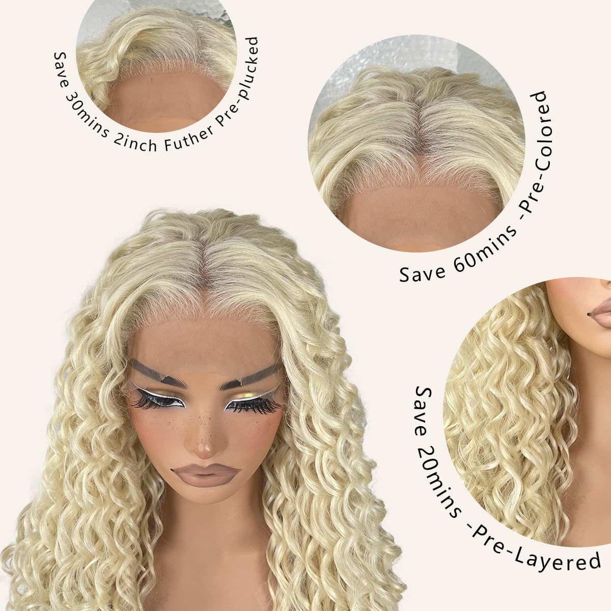 26Inch 613 Blonde Deep Curly Lace Front Wig for Black Women, 13x6 HD Glueless Curly Lace Front Wigs Pre-Plucked, 200 Density Similar Human Hair Synthetic Lace Frontal Wig, 26 inch #613 Blonde
