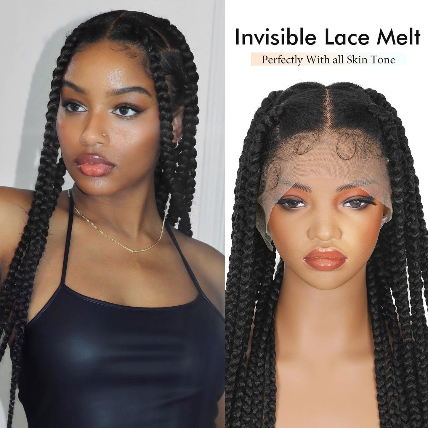 Lady Miranda Full Lace Jumbo Braided Wigs for Black Women Knotless Box Braid Wig with Baby Hair 32" Glueless Wigs Jumbo Box Braids Lace Front Synthetic Wig