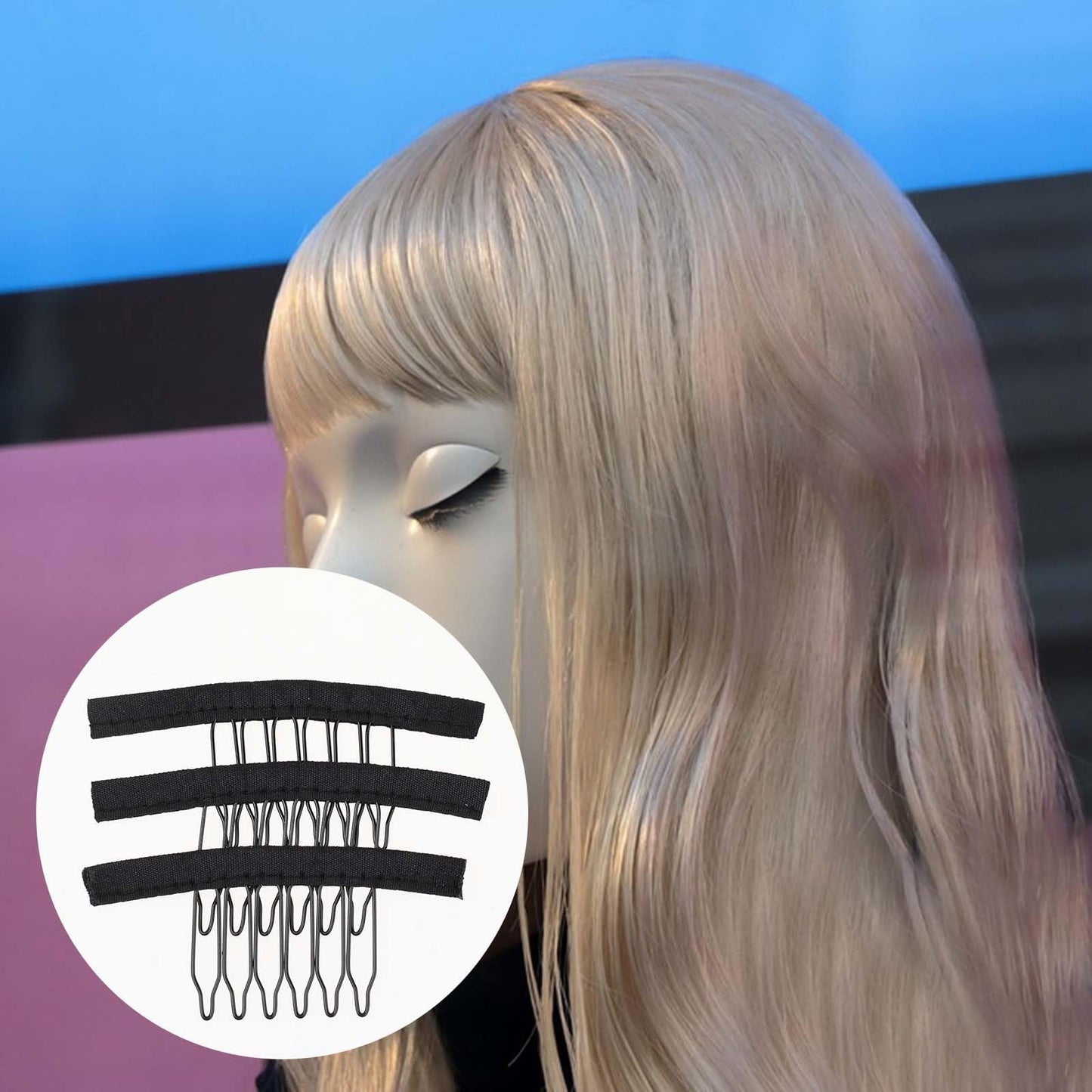 AHQiZFX 30 PCS Wig Clips Wig Comb Black Metal Clips 6-Teeth Wig Combs Wig Making Kit for Hairpiece Caps Wig Accessories Tools for Lace Wigs Cap Making No Sew (Black, 6-Teeth Wip Comb)