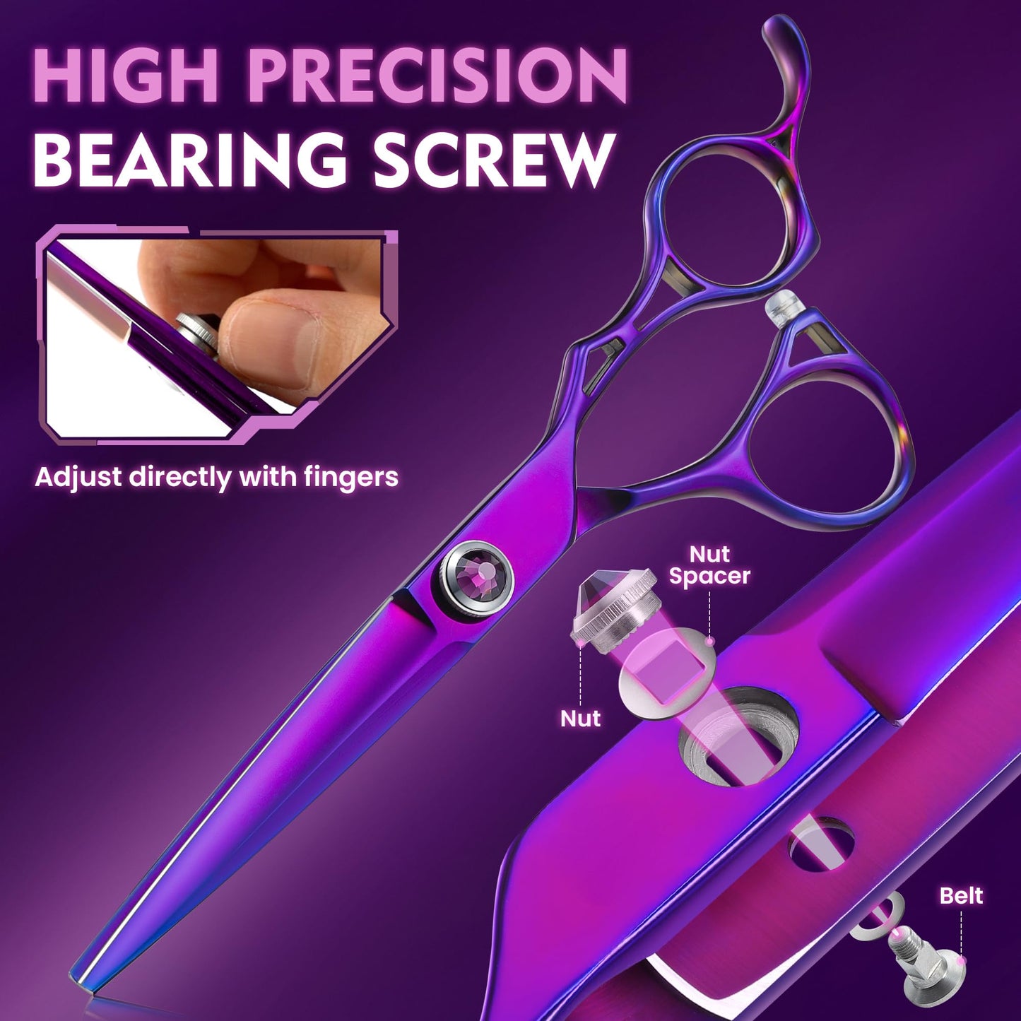 Dragon Creek Hair Cutting Thinning Scissors Set Haircut Texturizing Blending Hairdressing Shear Kit Professional for Stylist, Hairdresser, Men, Women, Kids Salon Barber Home Purple 9pcs 6"