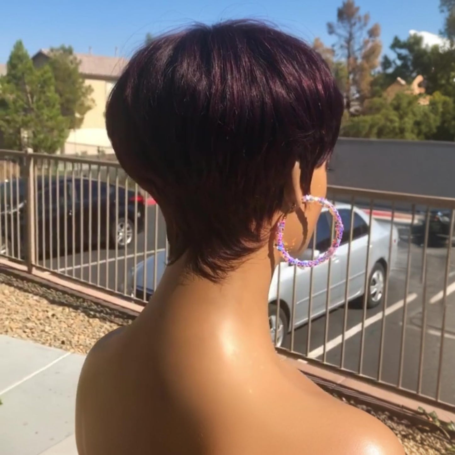 QiaQiaRing Chic Elegent Pixie Cut Wigs for Black Women Black 99J Color for Daily Use Short Layered Pixie Cut Human Hair Wigs With Bangs Brazilian Virgin Straight Human Hair Full Machine Made