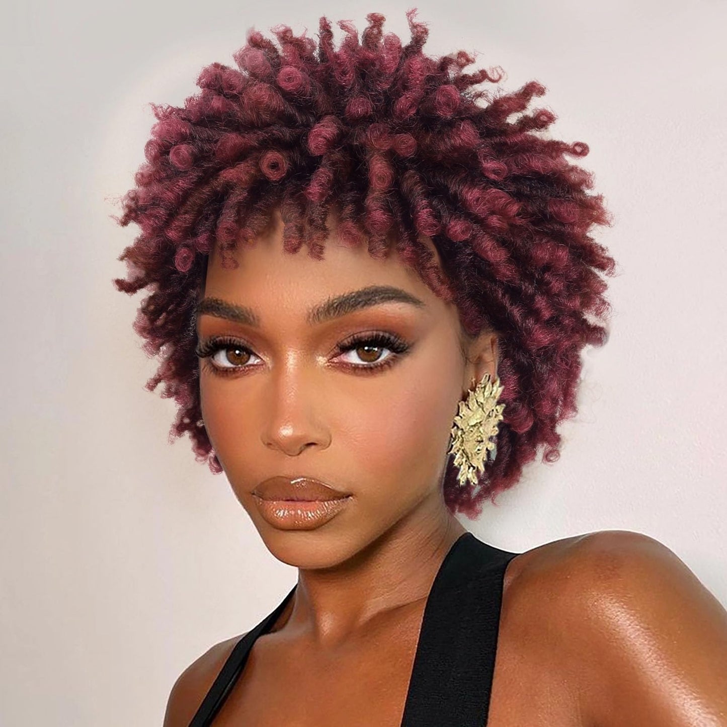 WIGER Soft Faux Locs Hair Wigs Twisted Short Dreadlock Wig for Black Women And Men Ombre BUG Afro Curly Braided Wigs Glueless Afro Kinky Twist Wigs Synthetic Short Dreads Wig