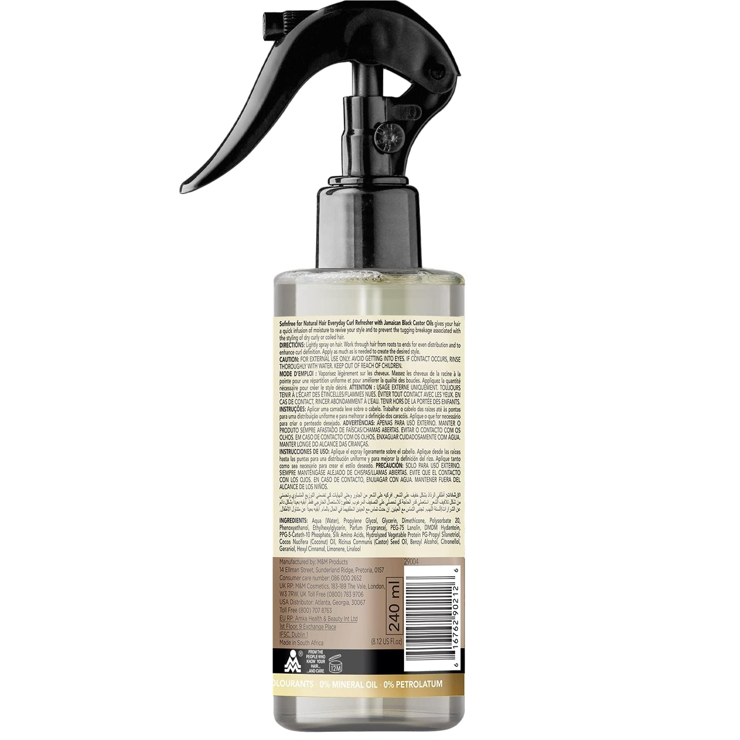 Sofn'free Coconut & Jamaican Black Castor Oil Curl Refresher Spray - Everyday Volumizer and Moisturizer for Styling Dry, Coily or Curly Hair, 8.12 Fl Oz (Pack of 3)
