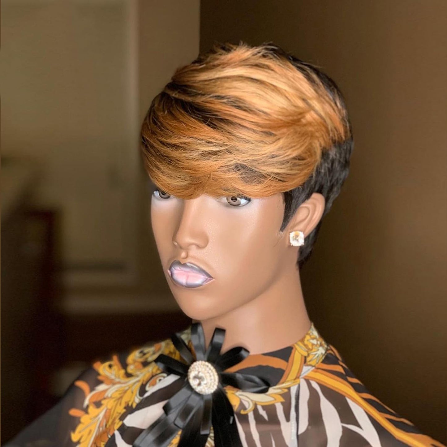 QiaQiaRing Pixie Cut Wigs For Black Women 1b/30 Color Brazilian Virgin Remy Human Hair Short Layered Pixie Human Hair Wigs with Bangs Glueless Wear and go Lightwight for Daily Use (1b/33)
