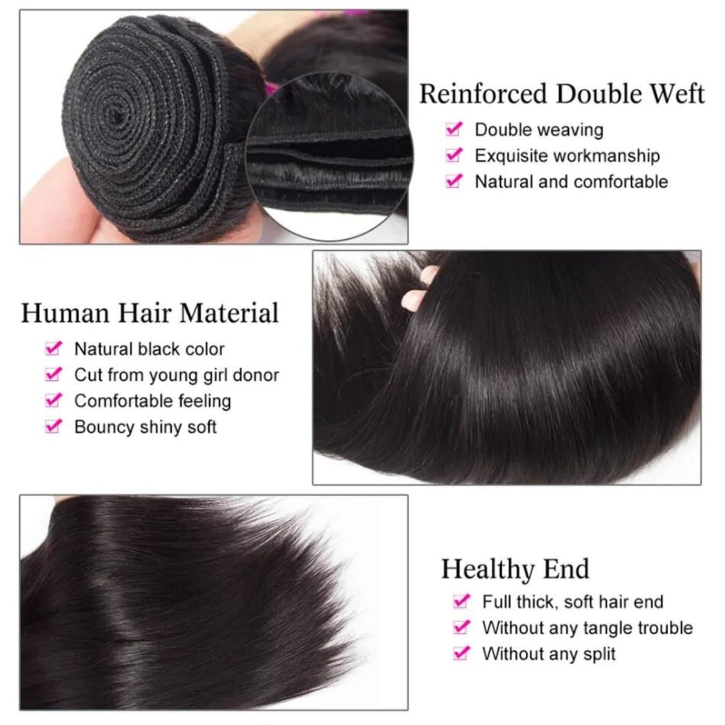 SIIKAP Straight Human Hair Bundles 100% Unprocessed 12A Brazilian Virgin Hair 14 14 14 Inch Straight Bundles Human Hair Double Weft 3 Bundles Straight Weave Natural Black