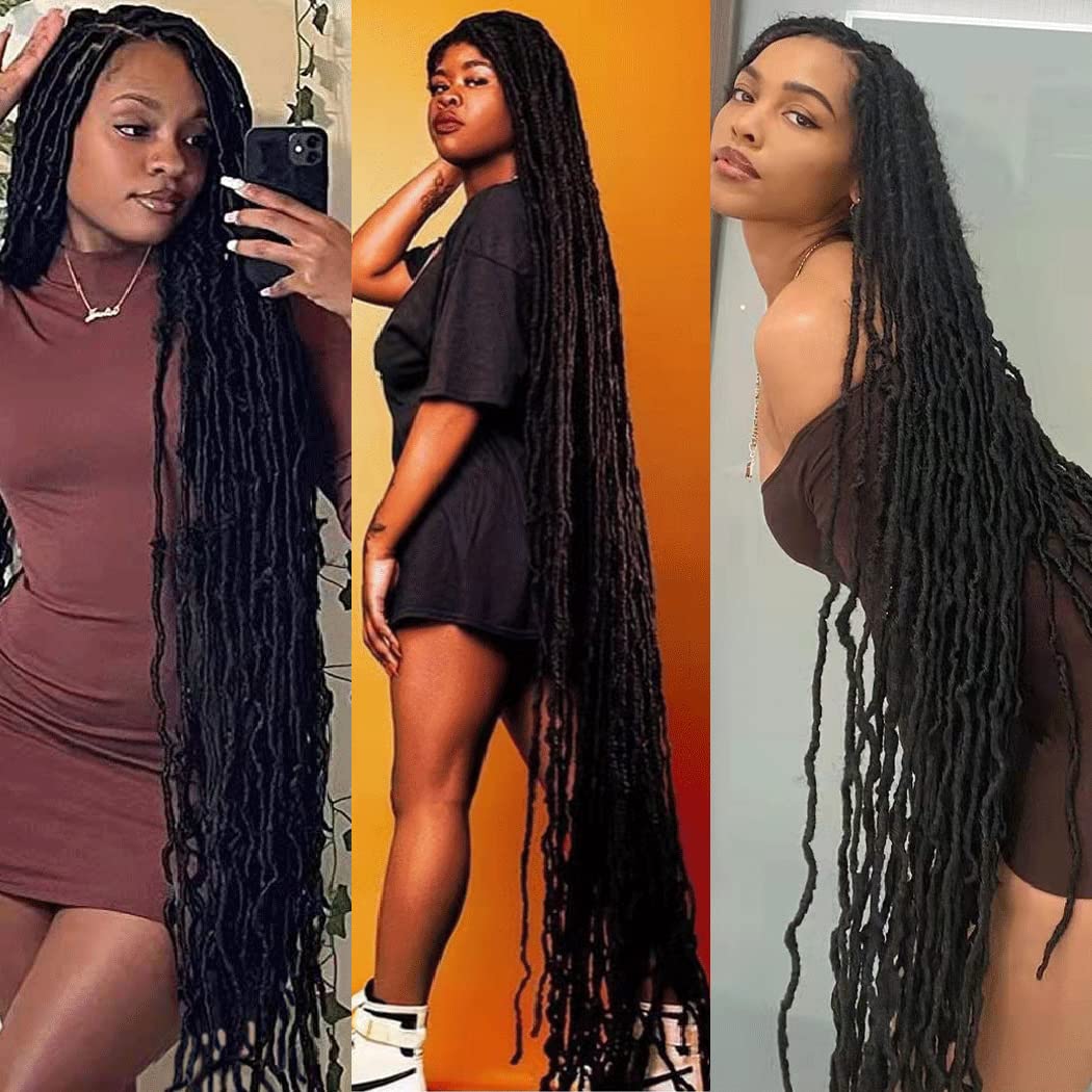 6 Packs Soft Locs Crochet Hair Pre Looped Faux Locs Crochet Braids Goddess Locs Dreadlocs Synthetic Hair For Black Women (1B, 40 Inch (Pack of 6))