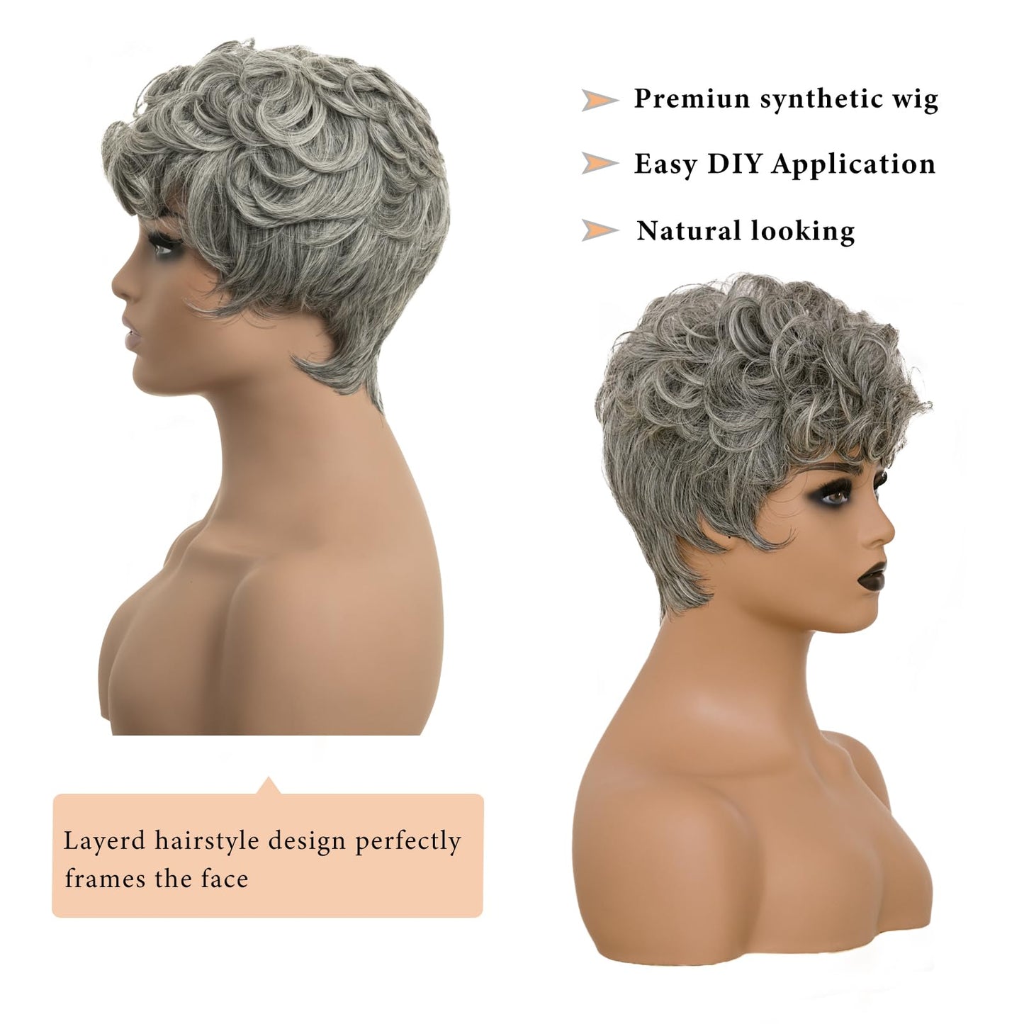 BOBCOO Pixie Cut Wig Short Wigs for Black Women Short Pixie cut Wigs for Black Women (Black Mixed With White)