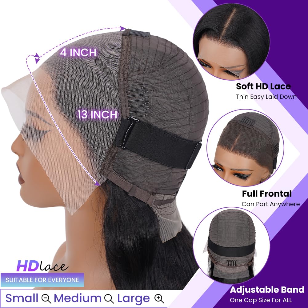 UTIDE Body Wave Bob Wig Human Hair HD Lace Front Wigs 180% Pre Plucked Density Glueless Wig Natural Black Color 12 Inch for Black Women