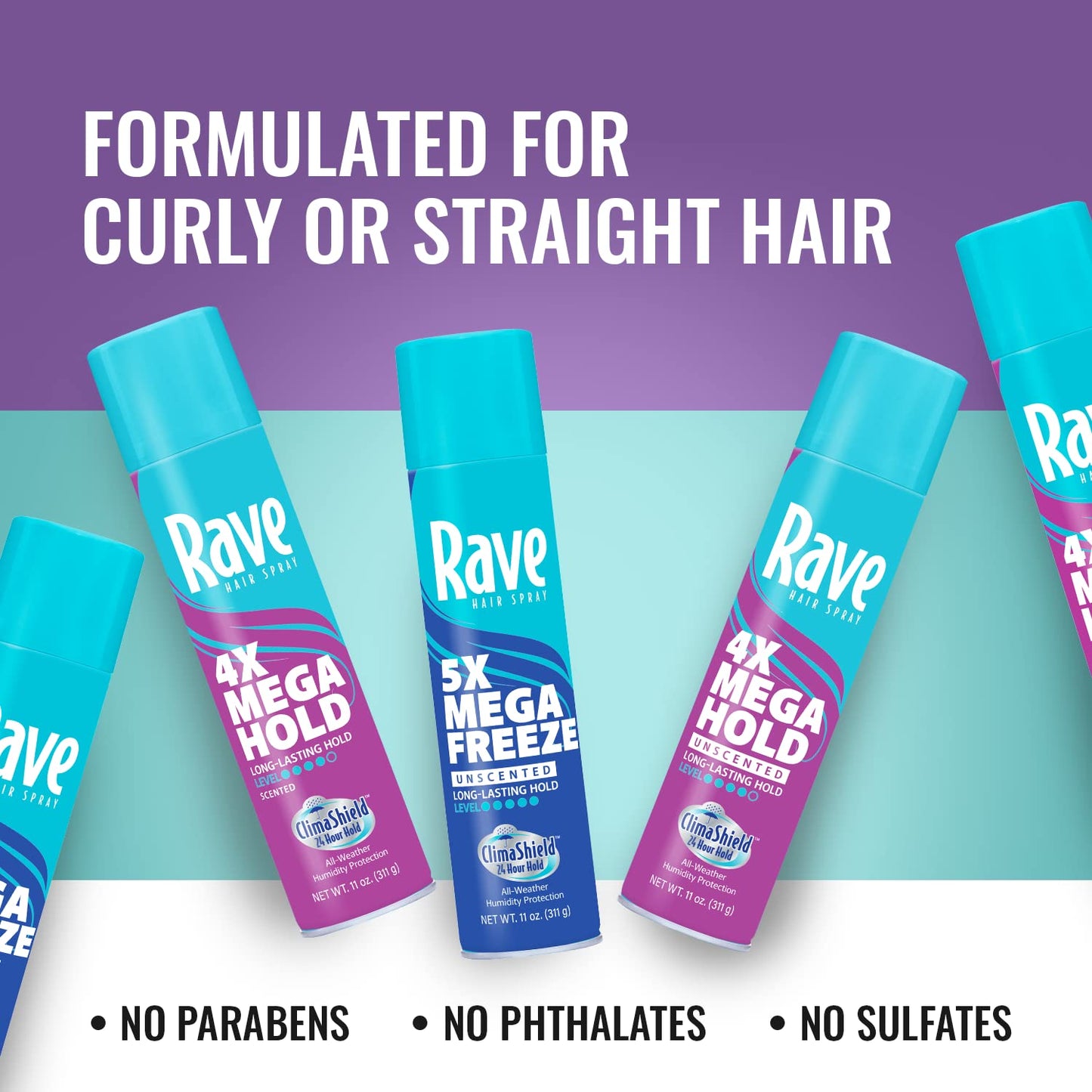 rave 4X Mega Long-Lasting Firm Hold Scented Hair Spray for Heat Protection, Volume and Shine - ClimaShield for Extra Humidity & Minimizes Frizz (Pack of 2)