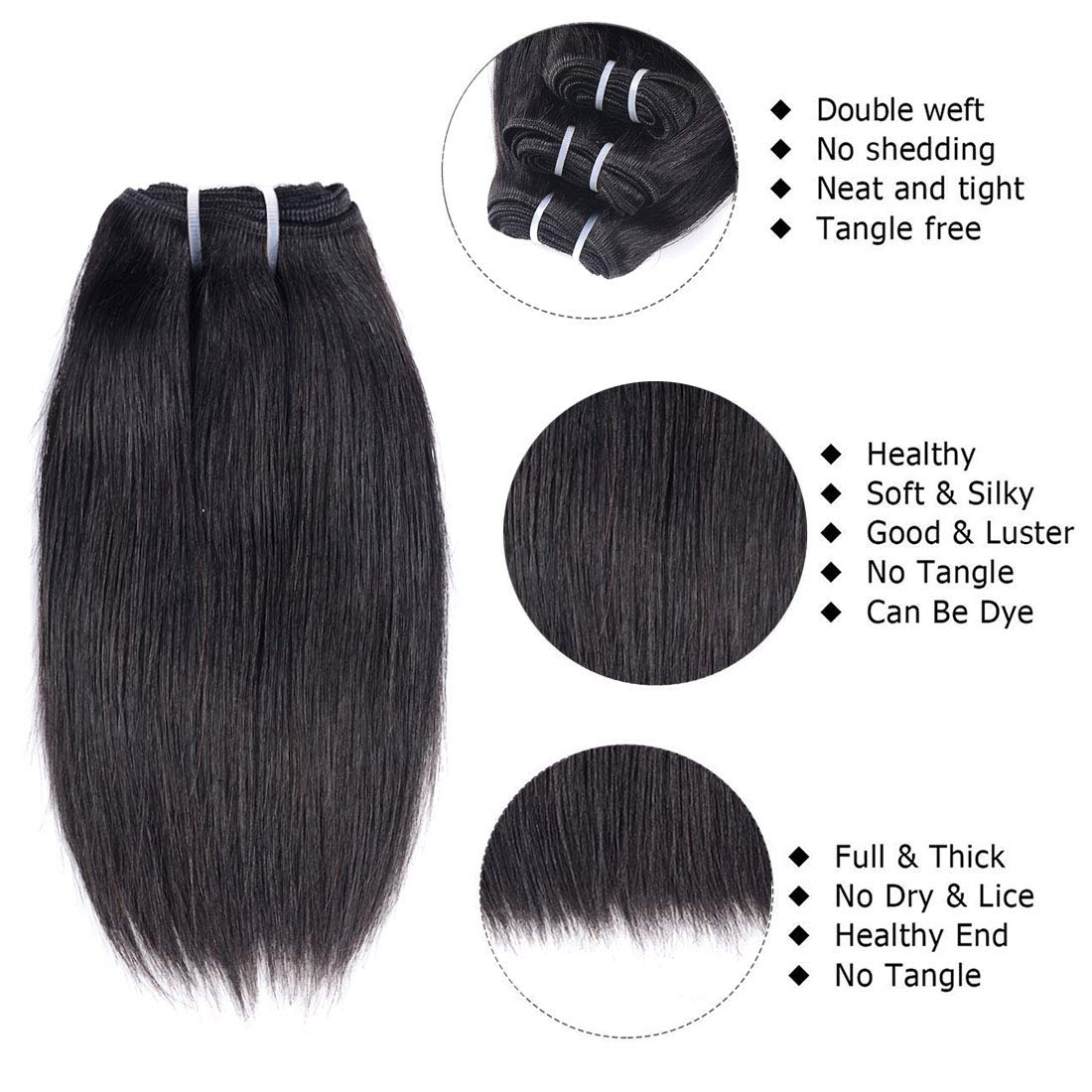 Liang Dian 10 Inch Short Human Hair Bundles Natural Color 4 Bundles 12A Brazilian Virgin Hair 100% Unprocessed Straight Human Hair Bundles(10"10"10"10")