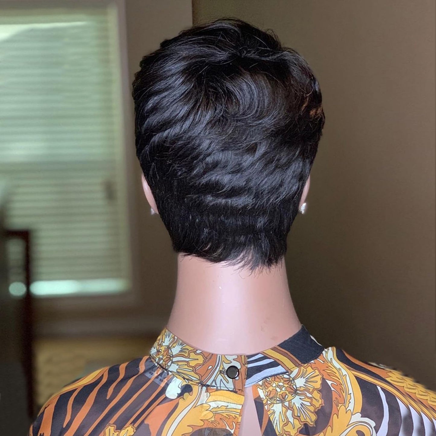 QiaQiaRing Pixie Cut Wigs For Black Women 1b/30 Color Brazilian Virgin Remy Human Hair Short Layered Pixie Human Hair Wigs with Bangs Glueless Wear and go Lightwight for Daily Use (1b/33)