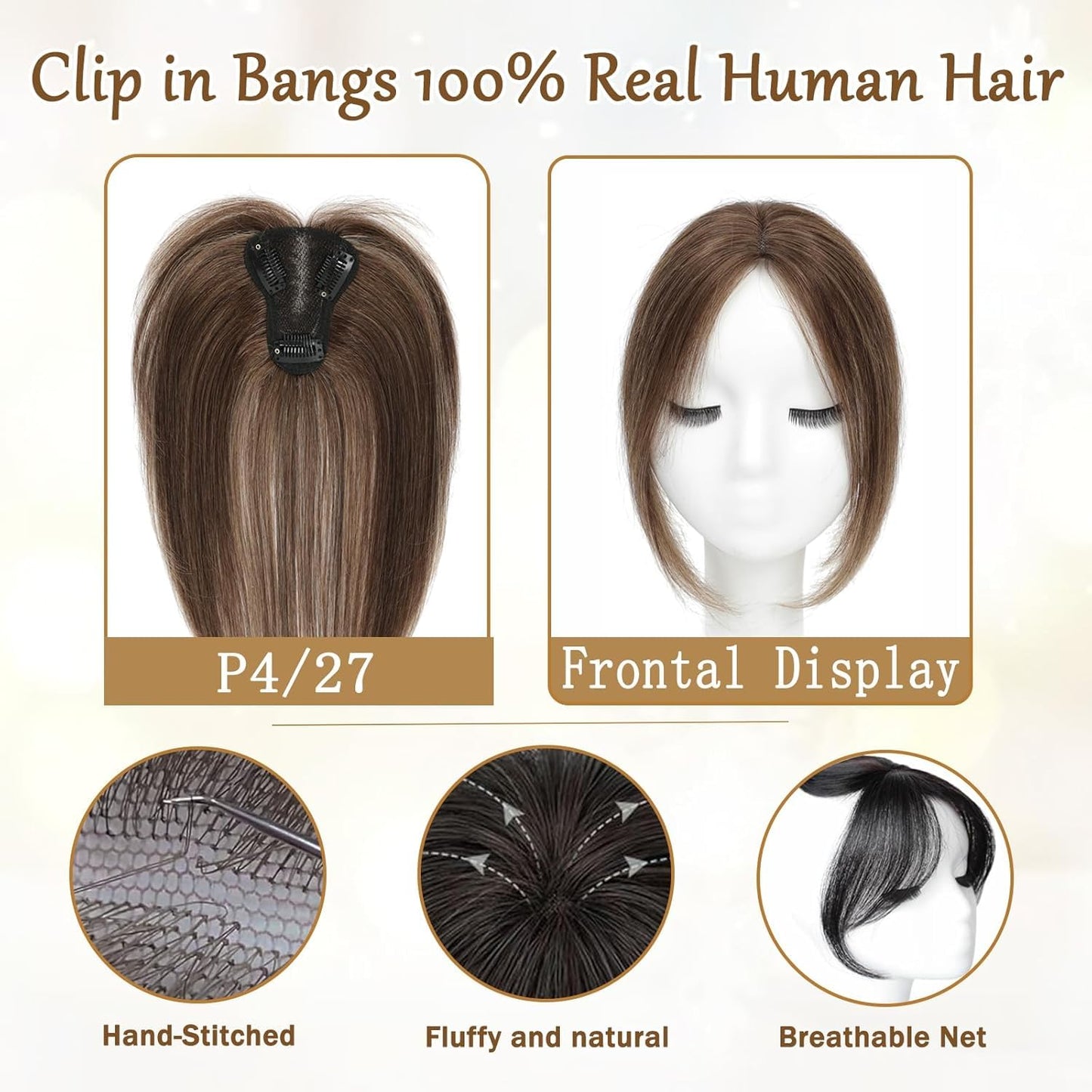 ISTGIFT Hair Toppers for Women Real Human Hair, Bangs Hair Clip 360° 3D Hair Toppers for Women No Bangs Top Hair Extensions, Hair Topper Hair Pieces for Women Daily (Honey Blonde Mixed Light Brown)