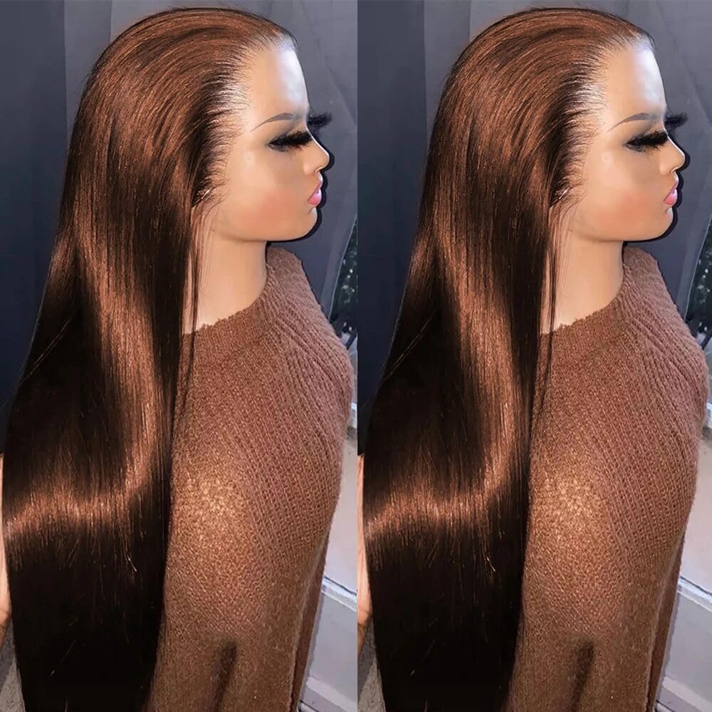 VIPPRETTY 28 Inch Chocolate Brown Lace Front Wigs Synthetic Hair Pre Plucked 13x6 Straight Lace Front Wigs Synthetic Hair 180% Density Colored #4 Light Brown Glueless Wig