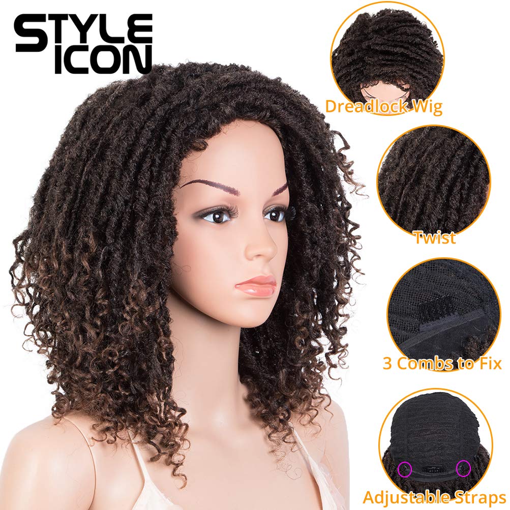 Style Icon Short Dreadlock Wig Twist Wigs for Black Women Short Curly Synthetic Wigs (Shoulder Length, T1B/30)