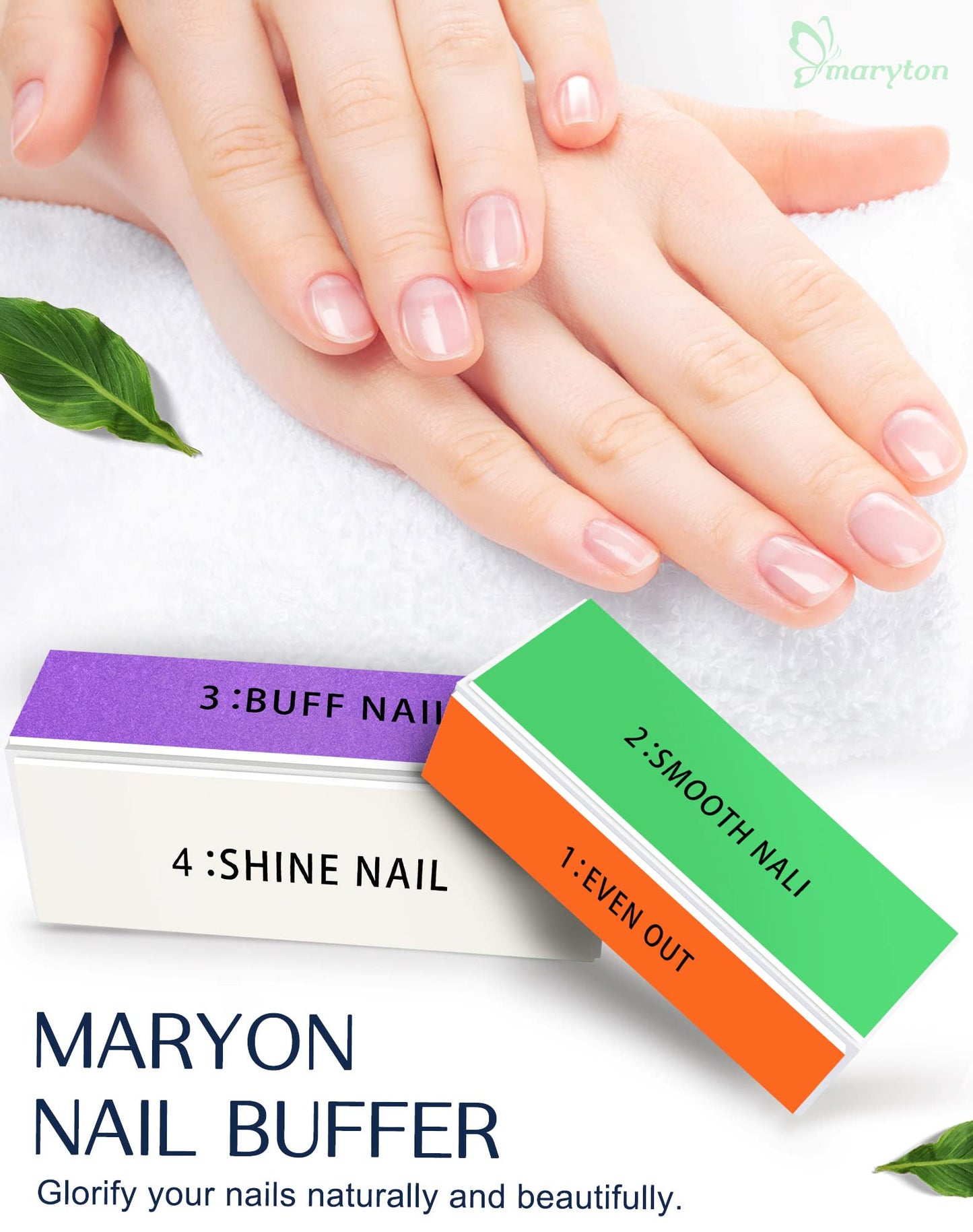 Maryton Professional Nail Buffer Block - Ultimate Shine Nail Buffing Block with 4 Way Buffing Methods, Smooth & Buff & Shine All-in-one Buffer for Optimum Natural Nail Care, 2 Count