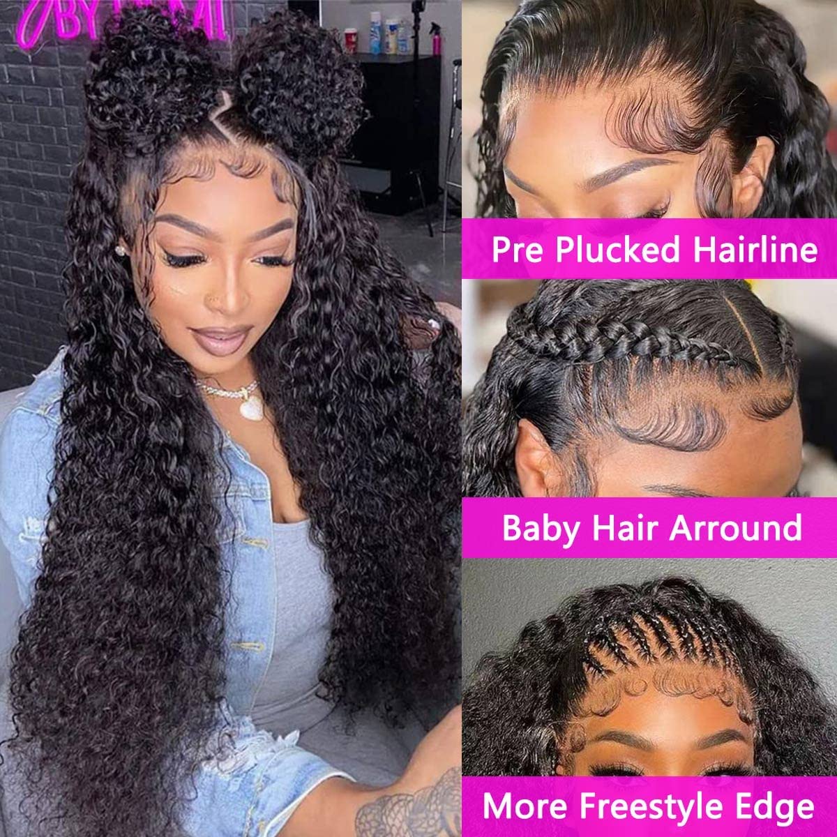 WPPIKK 13x4 Lace Front Wigs Human Hair Pre Plucked Wet and Wavy Human Hair Wigs for Black Women Glueless Brazilian Curly Lace Frontal Wig Natural Color 180 Density (24 Inch)