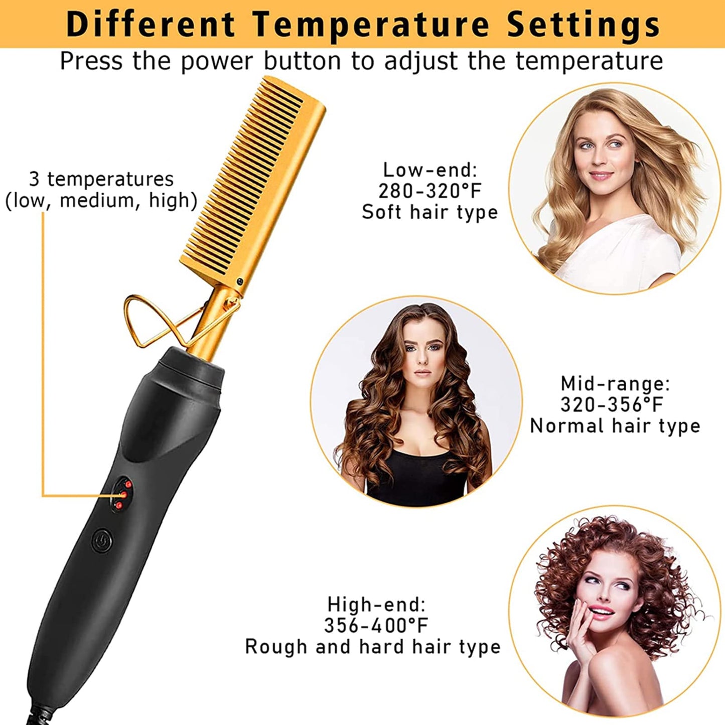 Electric Hot Comb Hair Straightener, Deluxe Electrical Straightening Comb Curling Iron for Natural Black Wigs, Hot Comb Electric for Wigs Pressing Combs with Wig Glue Melting Spray Hair Wax Stick