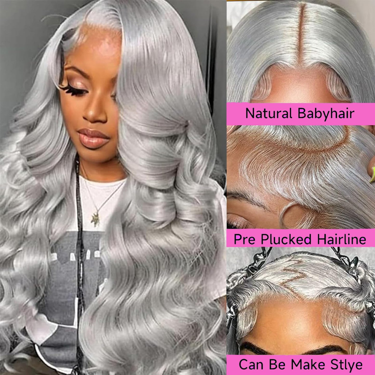 ELFSECRET Grey Lace Front Wigs Human Hair Glueless 13x6 Hd Lace Front Wig Human Hair Pre Plucked 180 Density Silver Grey Body Wave Wig Human Hair for Women Wear and Go Grey Wig 20 Inch