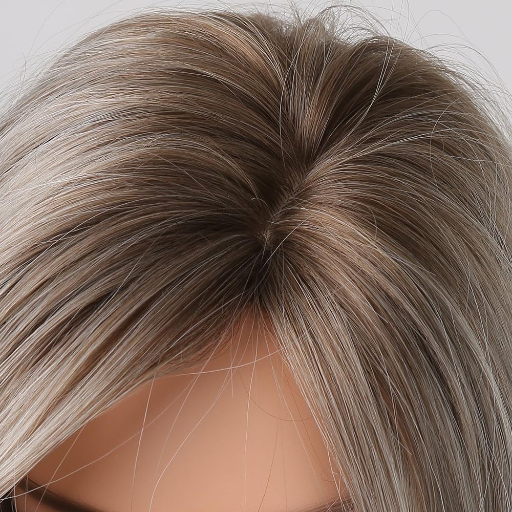 Tumhorn Ombre Blonde Wig for Women Long Wavy Middle Part Synthetic Brown Ombre Blonde Wig for Daily Party 20 Inch Natural Wigs