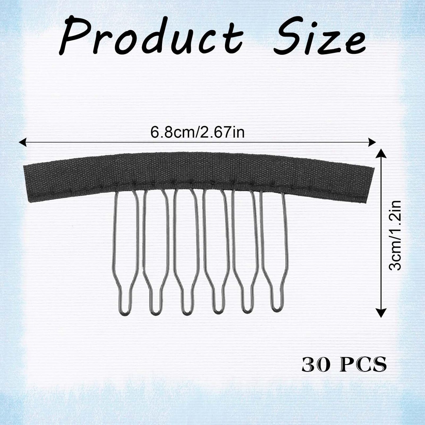AHQiZFX 30 PCS Wig Clips Wig Comb Black Metal Clips 6-Teeth Wig Combs Wig Making Kit for Hairpiece Caps Wig Accessories Tools for Lace Wigs Cap Making No Sew (Black, 6-Teeth Wip Comb)