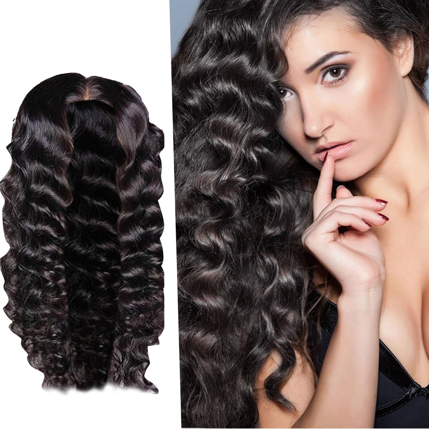 YruYptpaln Deep Wave Lace Front Wigs Unice Hair Glueless Wigs Wet and Wavy Lace Front Wigs Middle Part Wigs for Black Women(Black, One Size)
