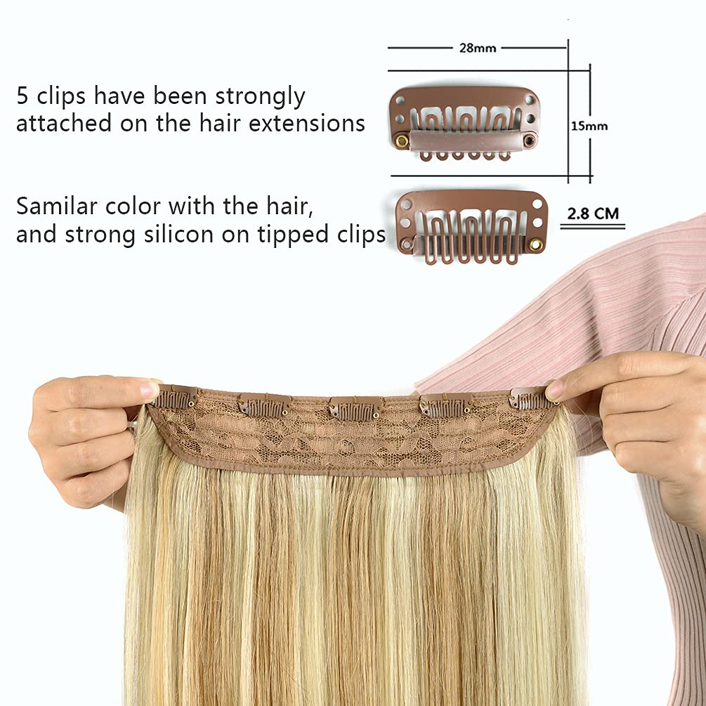 Winsky Hair Extensions Real Human Hair Clip in - One Piece Brown Highlights Blonde Remy Hair Pieces 70gram for Women (14inch, 18/613)